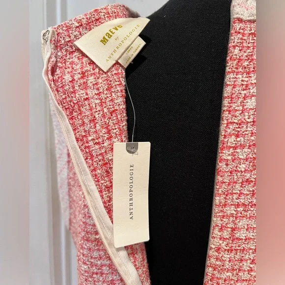NWT - ANTHROPOLOGIE - Women Maeve Pleated Mini Dress - Size US Large Pink Tweed - Picture 7 of 8